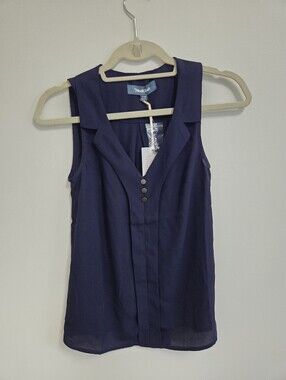 ModCloth Navy Sleeveless V-Neck Button Tank